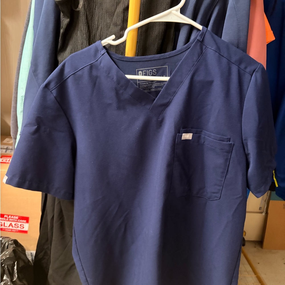 Figs Deep Blue V-Neck Scrub Top